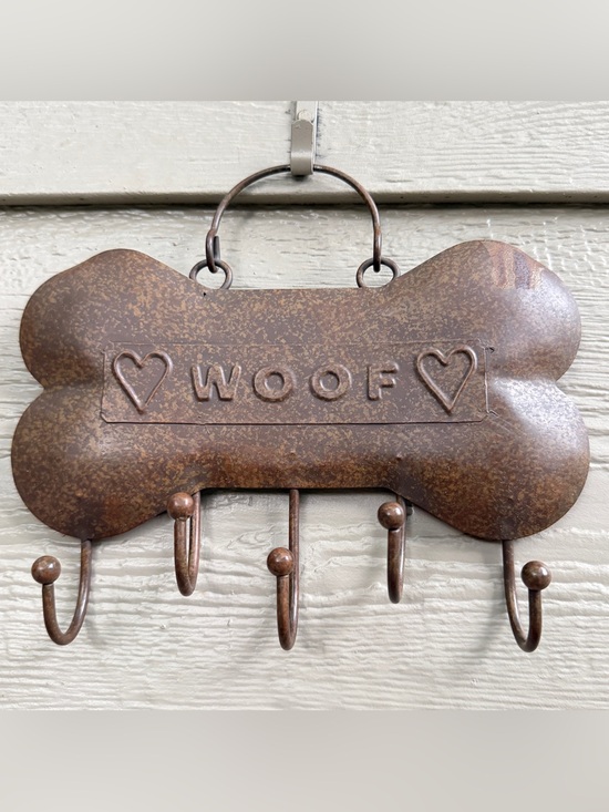 Unbranded Other - Rustic Bone Shape Metal Dog Lease Holder ready to hang Woof 🐶 5Hooks